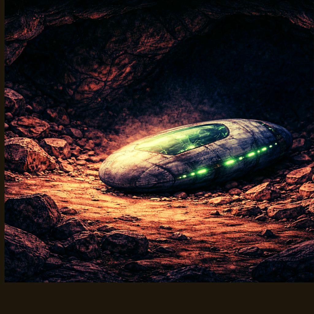 The alien capsule unfolding, its interior glowing with bioluminescence